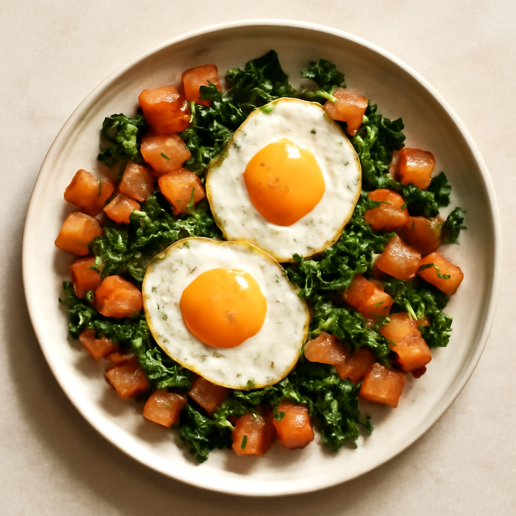 Sweet Potato Hash with Eggs and Kale