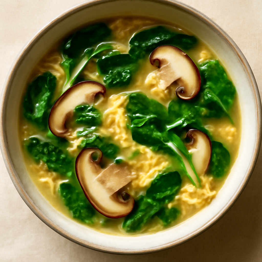 Chinese Egg Drop Soup with Spinach and Mushrooms
