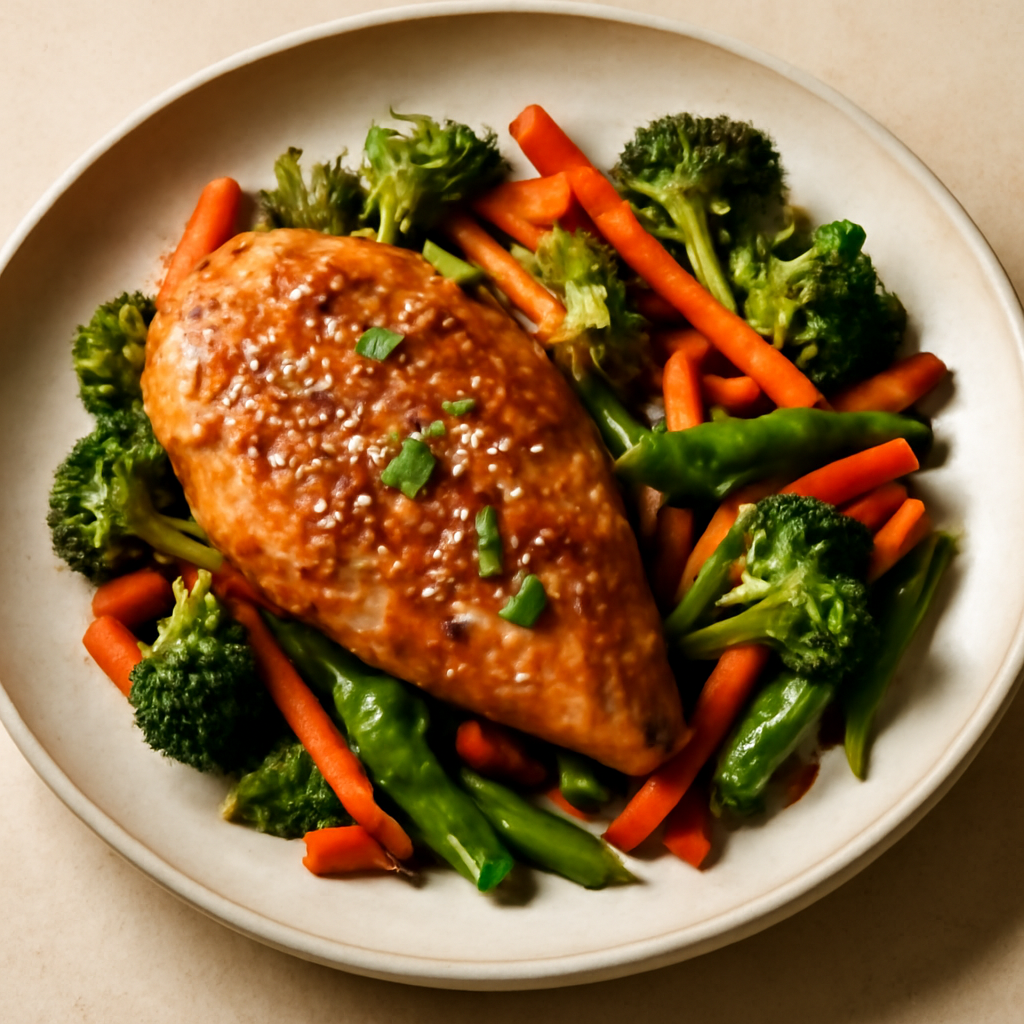Garlic Sesame Chicken with Stir-Fried Vegetables