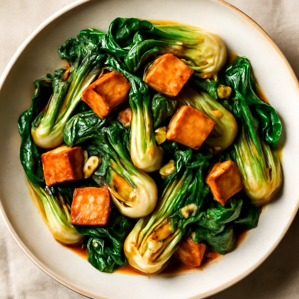 Stir-Fried Chinese Bok Choy with Garlic and Tofu