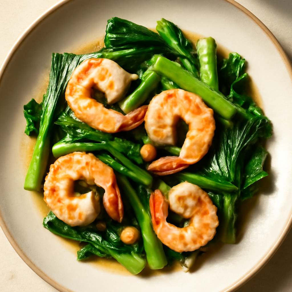 Stir-Fried Chinese Kale with Garlic and Shrimp