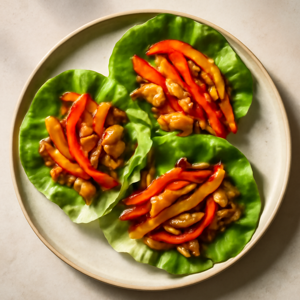 Stir-Fried Sweet Pepper and Chicken Lettuce Wraps