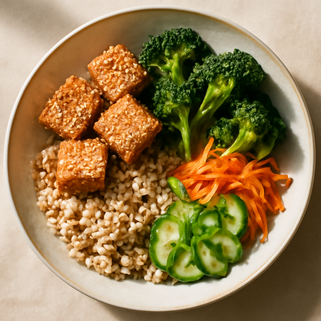 Vegan Sesame Tofu and Vegetable Grain Bowl
