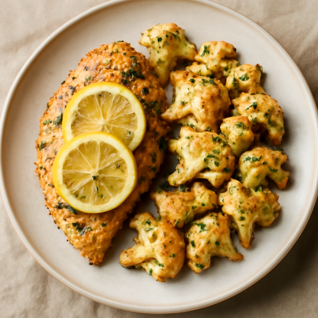 Greek Lemon Garlic Chicken with Roasted Cauliflower
