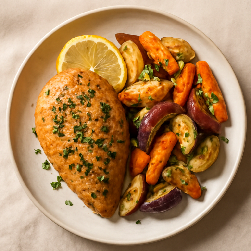 Greek Lemon-Oregano Chicken with Roasted Vegetables