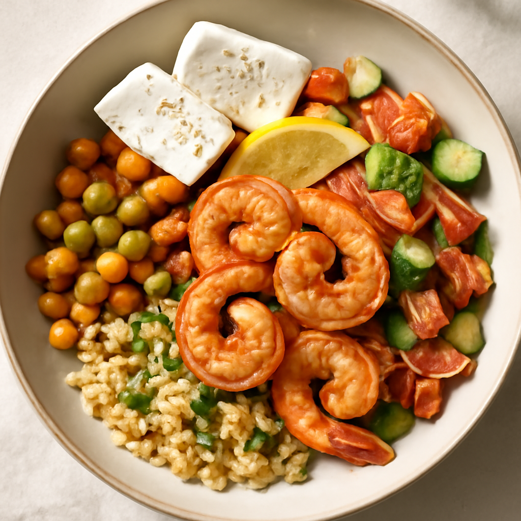 Greek Prawn and Chickpea Bowl
