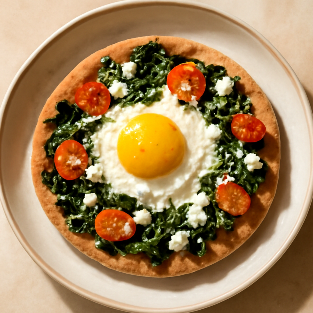 Greek Spinach and Feta Breakfast Pita Pizza