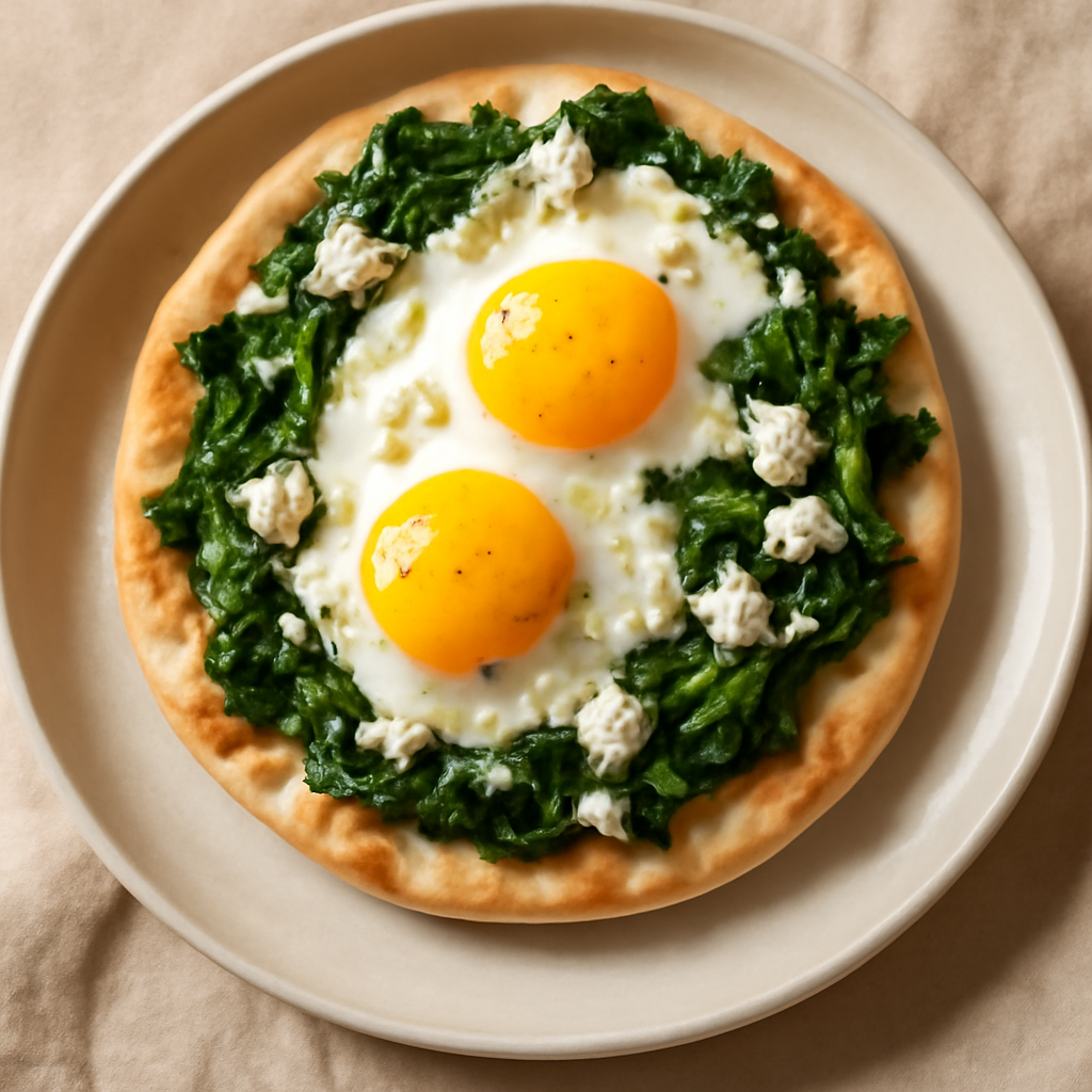 Greek Spinach and Feta Breakfast Pita Pizzas