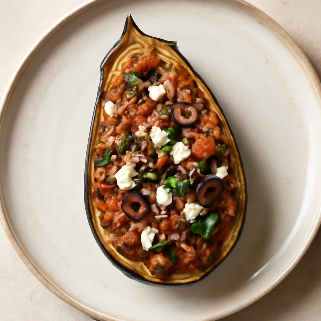 Greek Stuffed Eggplant Boats