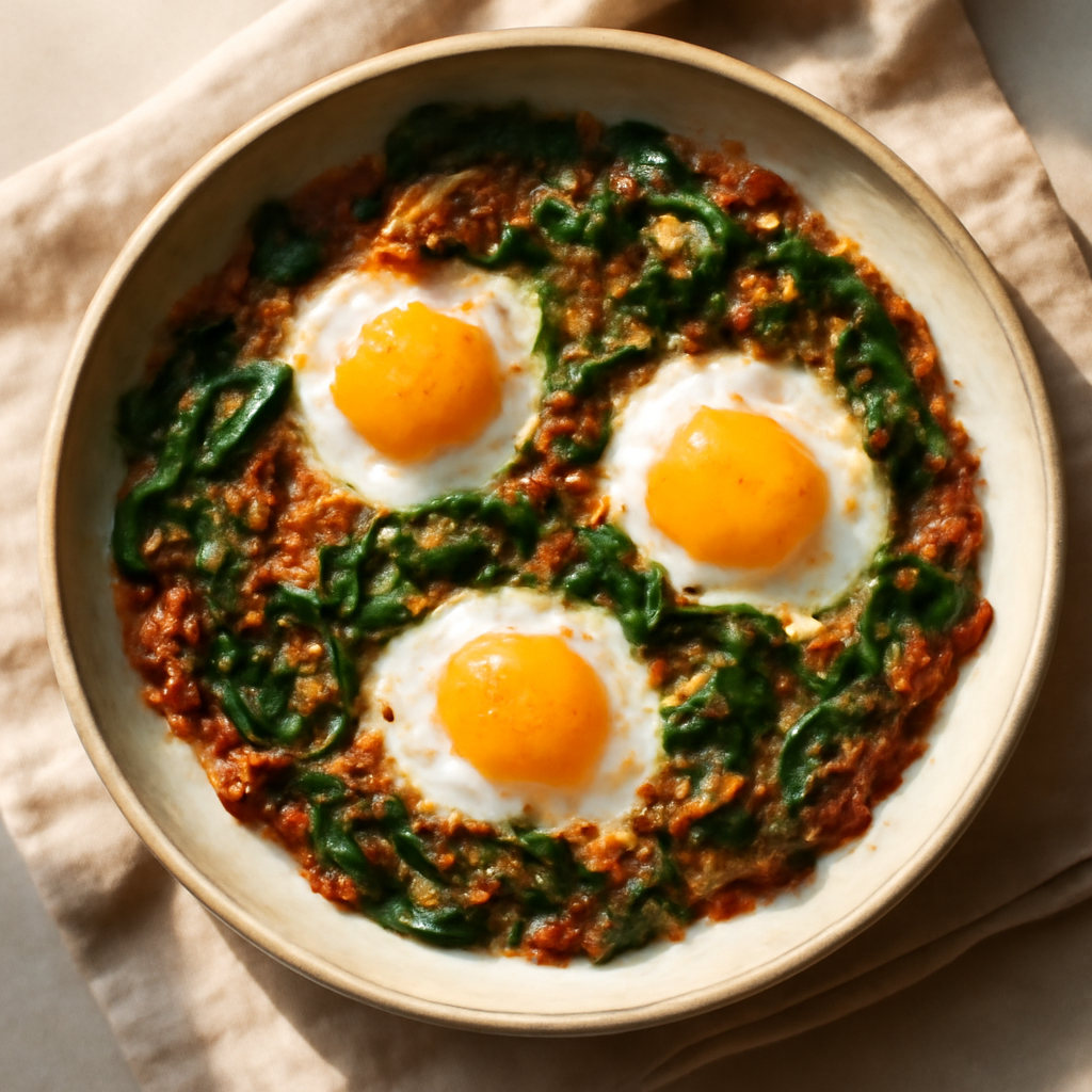 Spiced Indian Egg & Spinach Breakfast Skillet