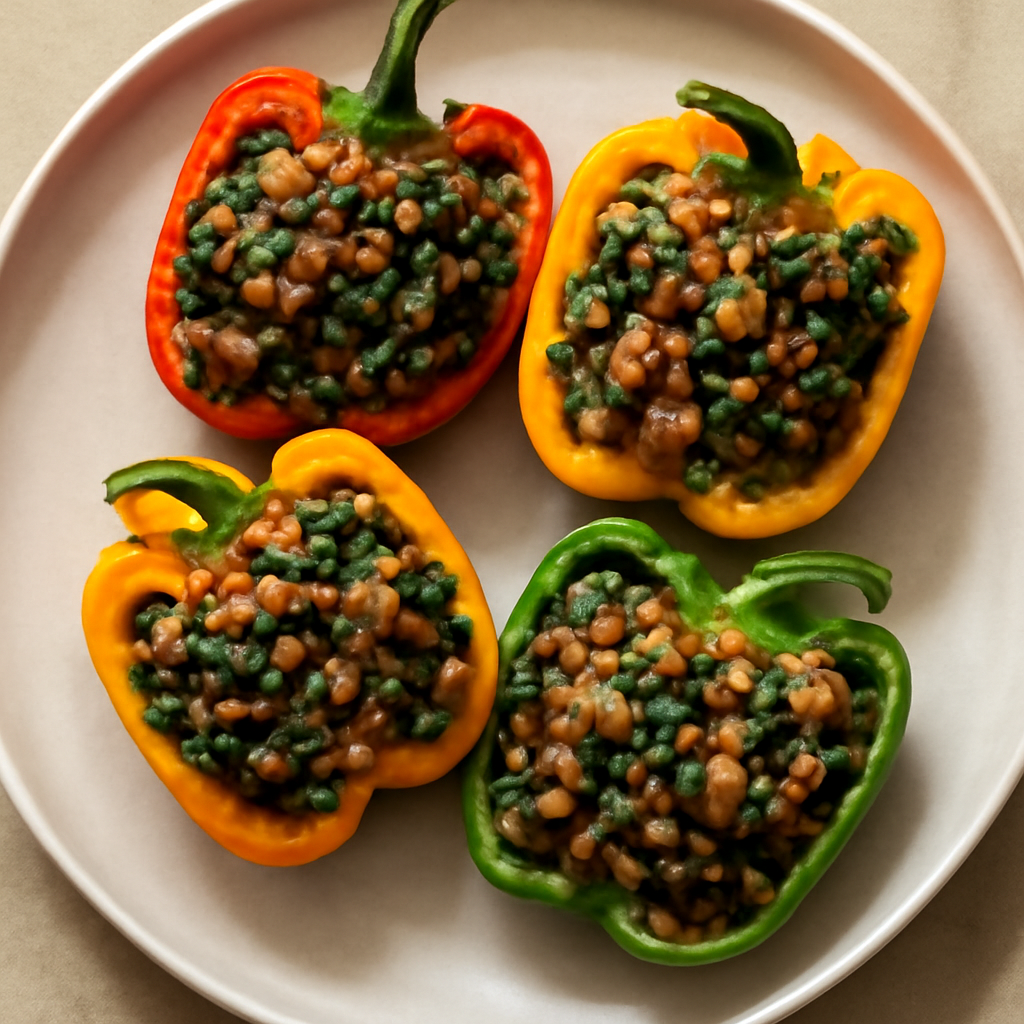 Vegetarian Spinach & Lentil Stuffed Bell Peppers
