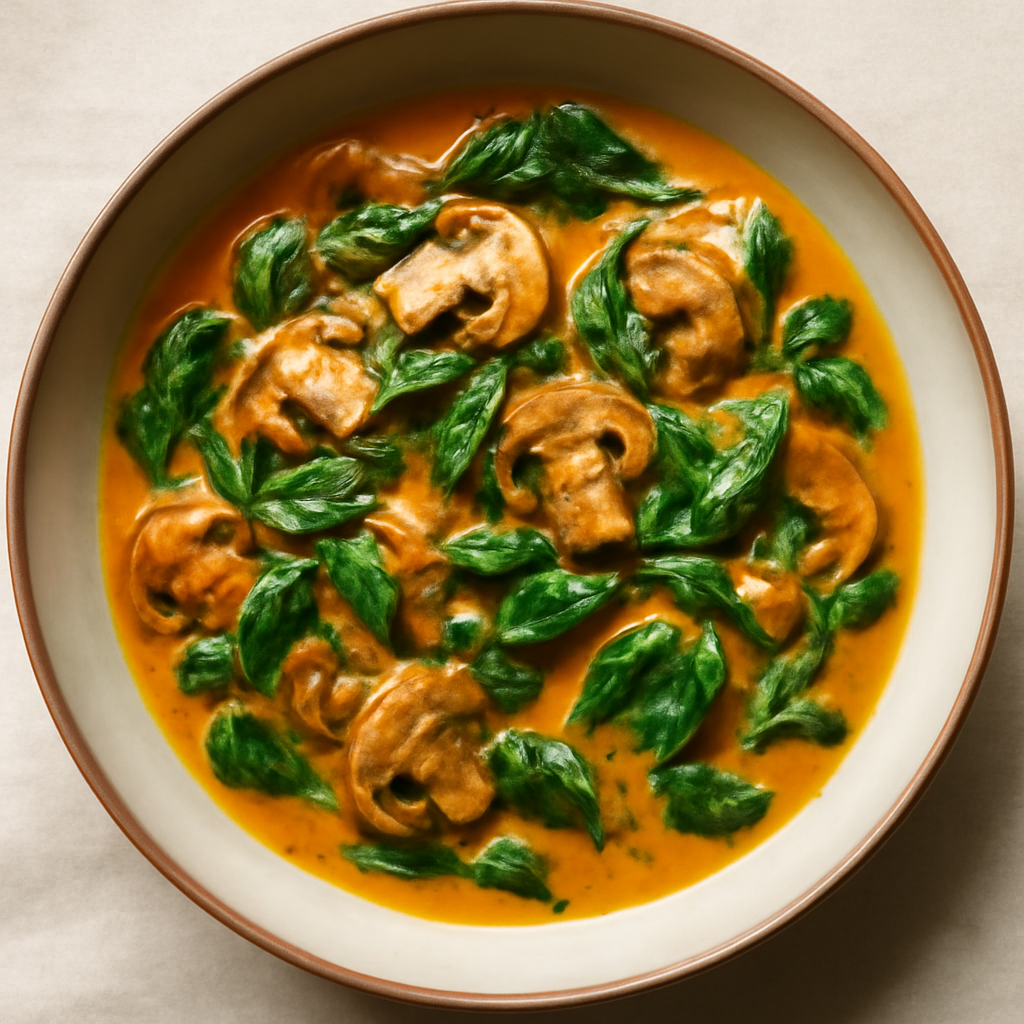 Vegetarian Spinach & Mushroom Curry