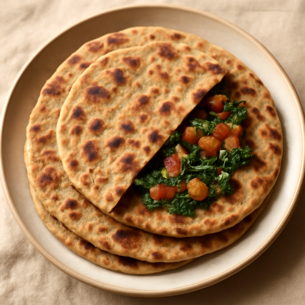 Vegetarian Spinach & Tomato Stuffed Parathas