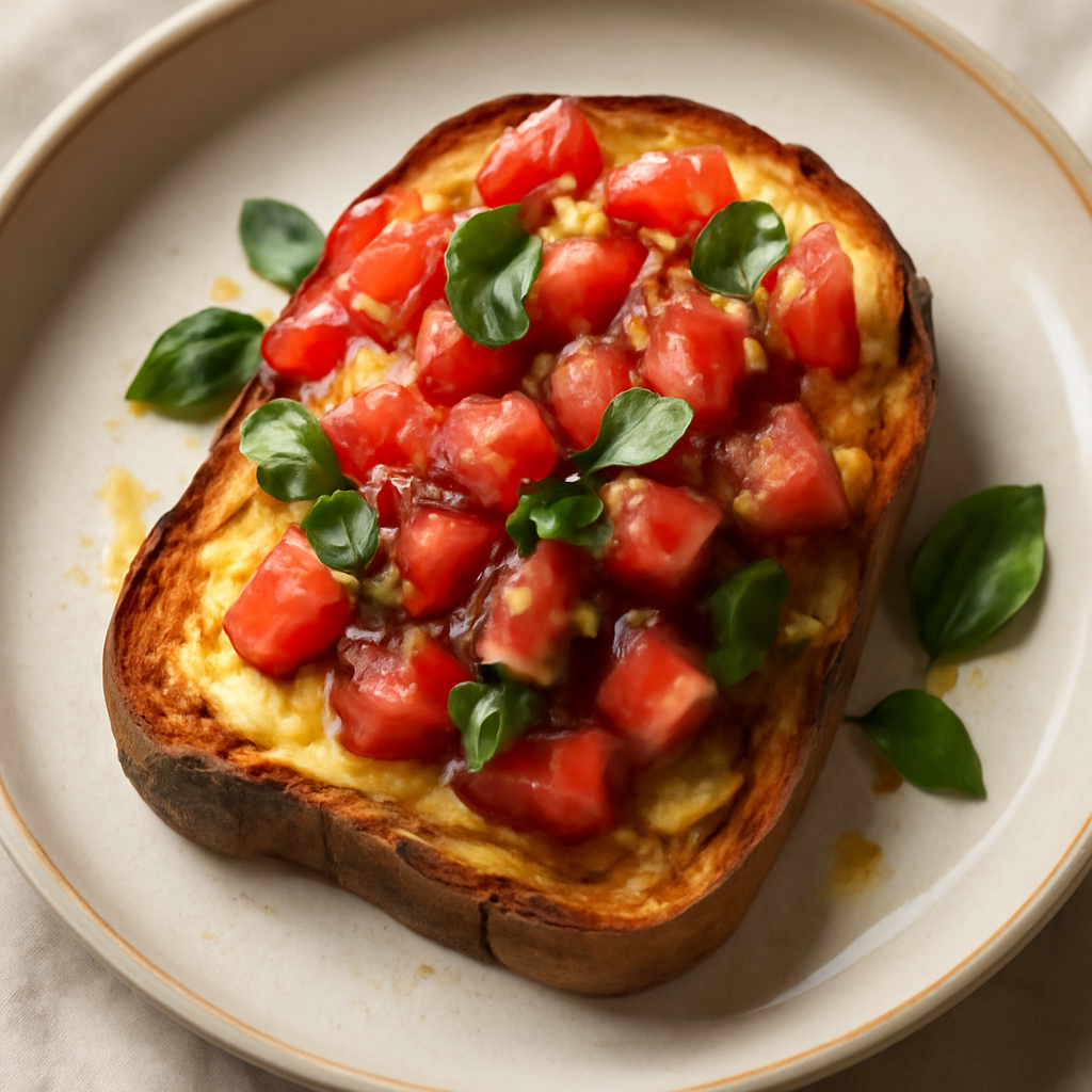 Italian Breakfast Bruschetta with Tomato and Basil