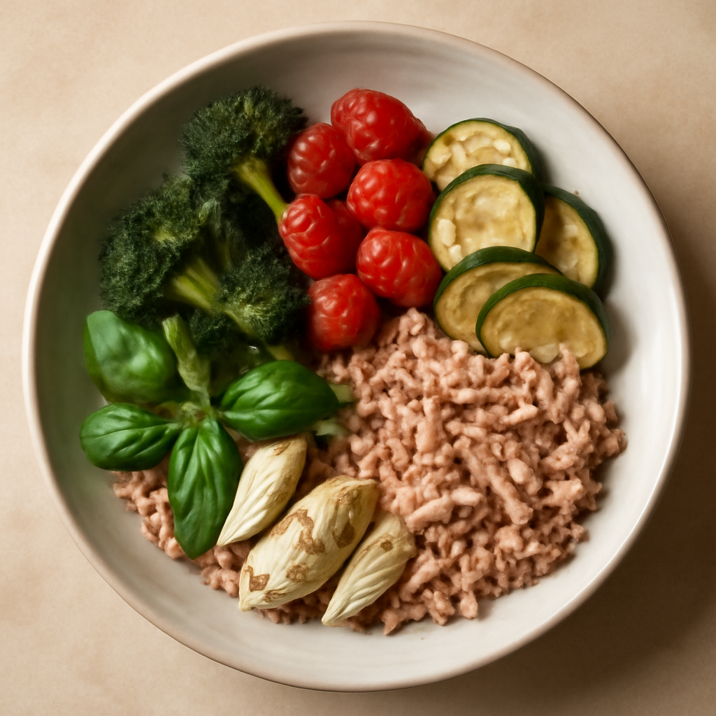 Italian Pescatarian Grain Bowl with Roasted Vegetables and Tuna