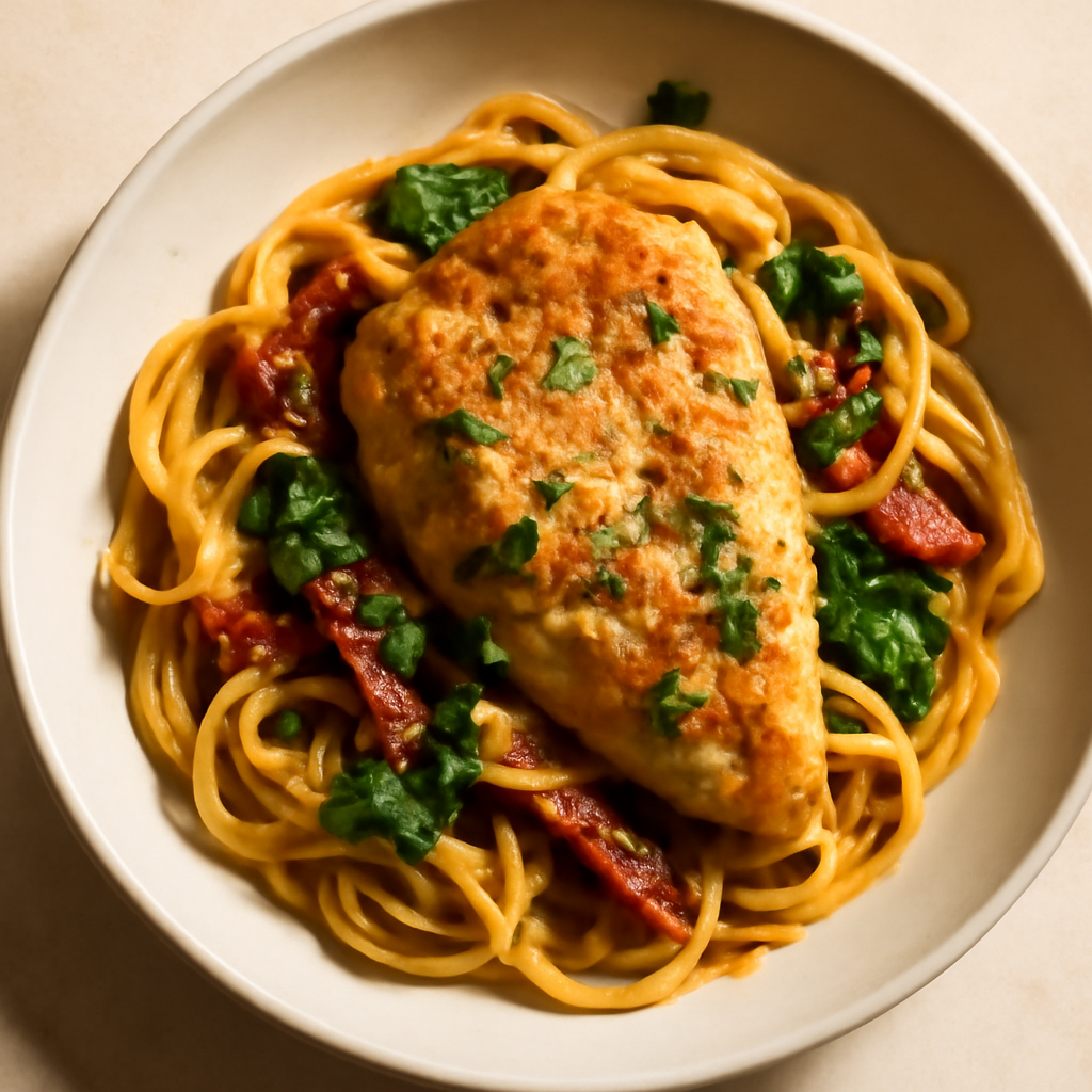 Tuscan Chicken with Sun-Dried Tomato Pasta