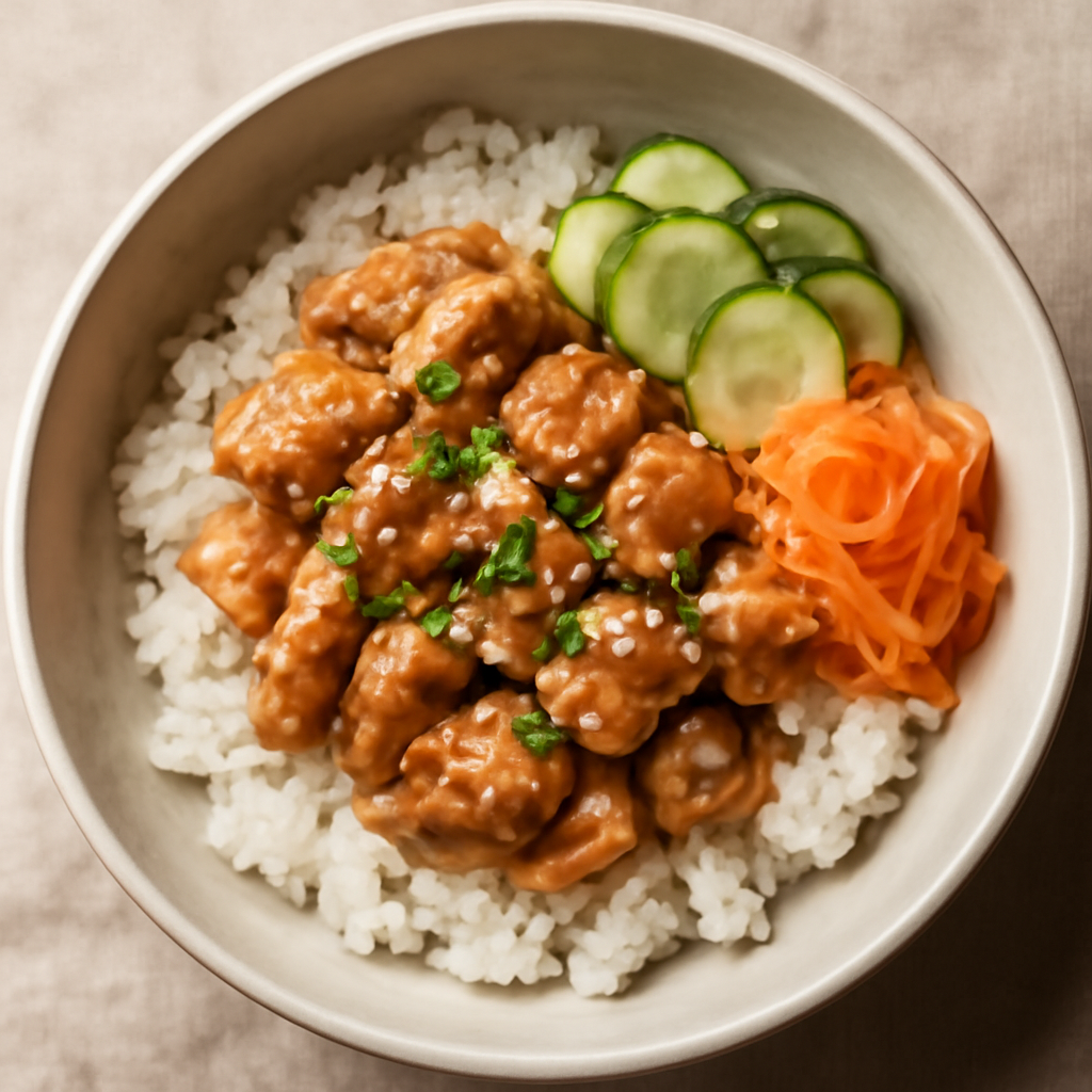 Japanese Chicken Rice Bowl with Pickled Vegetables