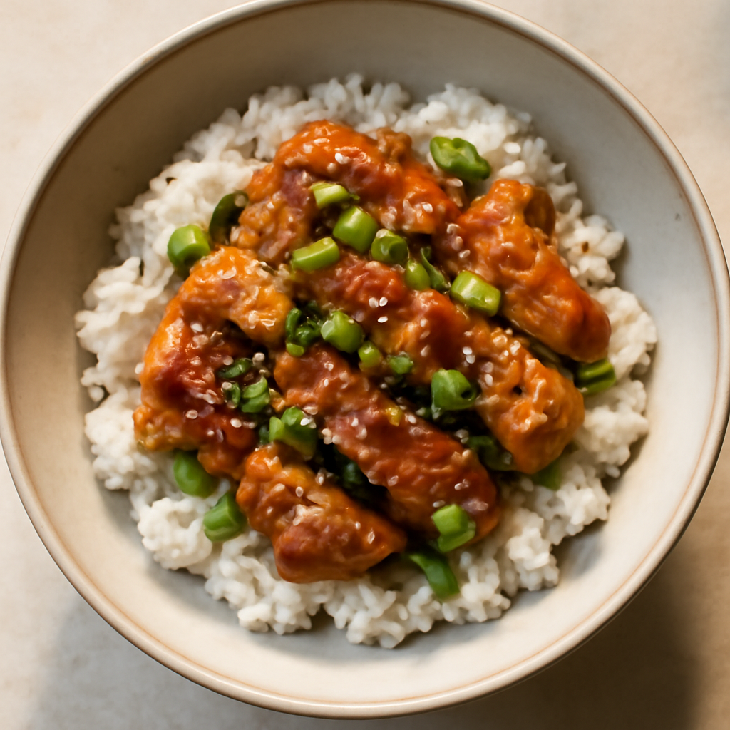 Japanese Chicken Rice Bowl with Sesame and Scallions