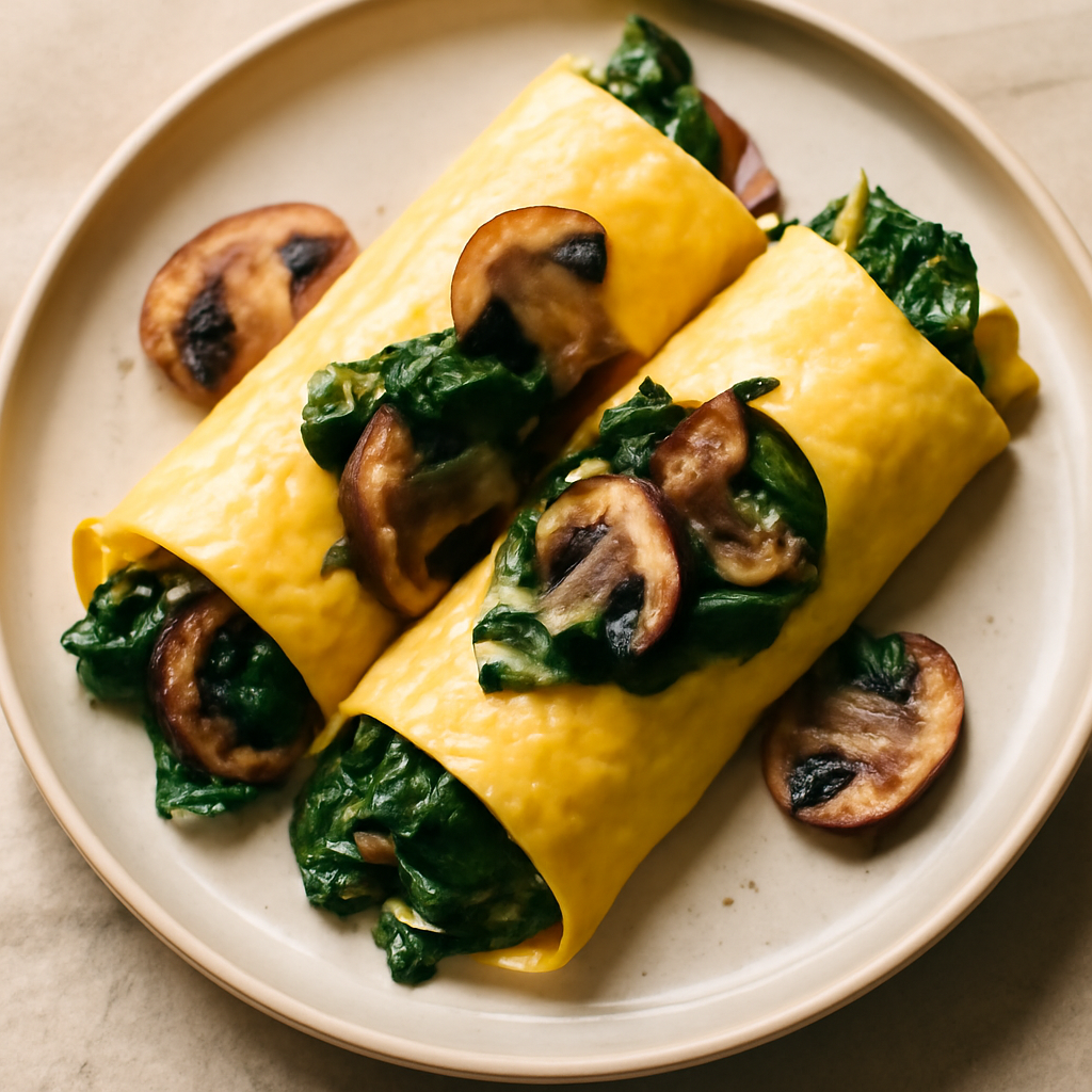 Japanese Keto Tamago Wraps with Spinach and Mushrooms
