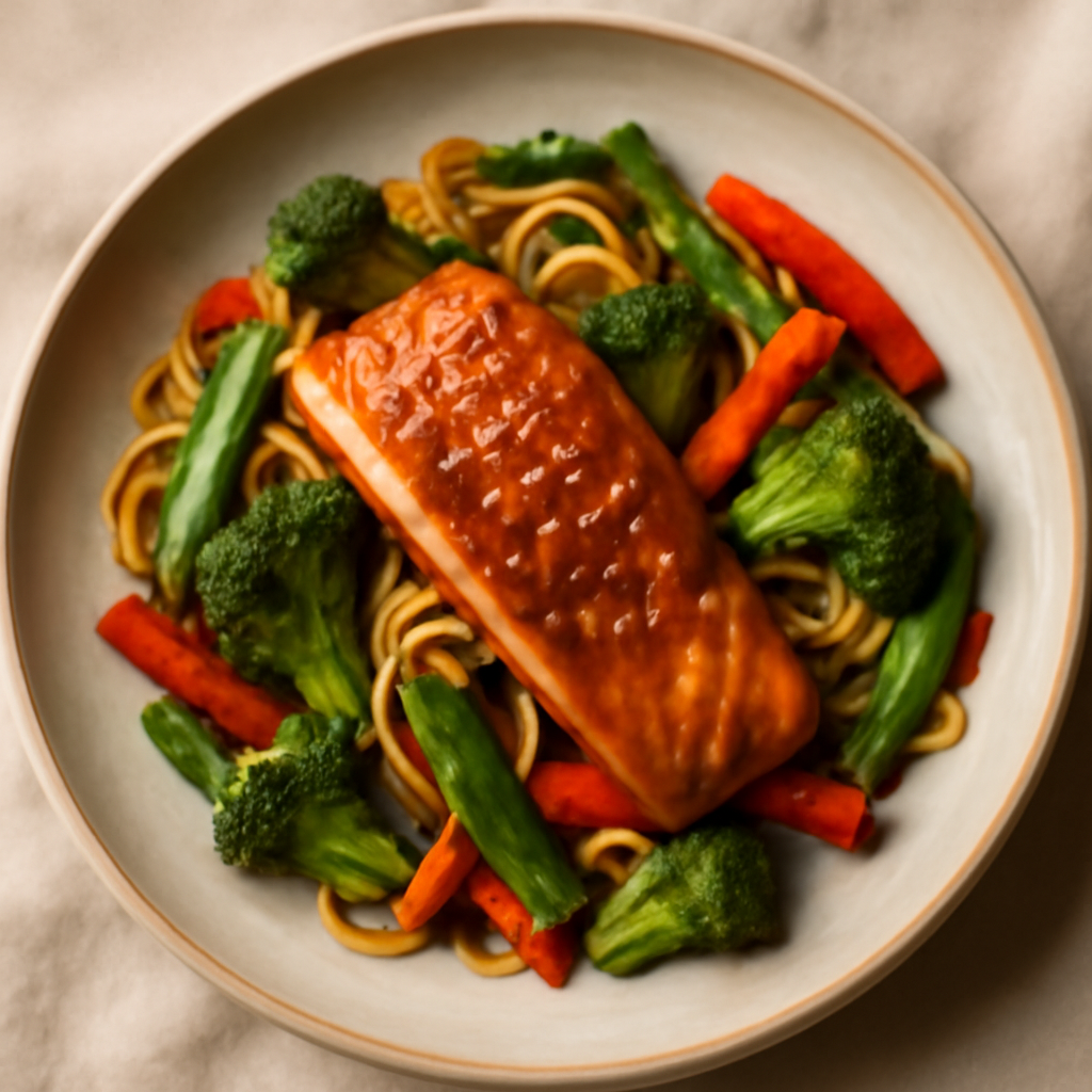 Japanese Miso Salmon & Vegetable Stir-Fry