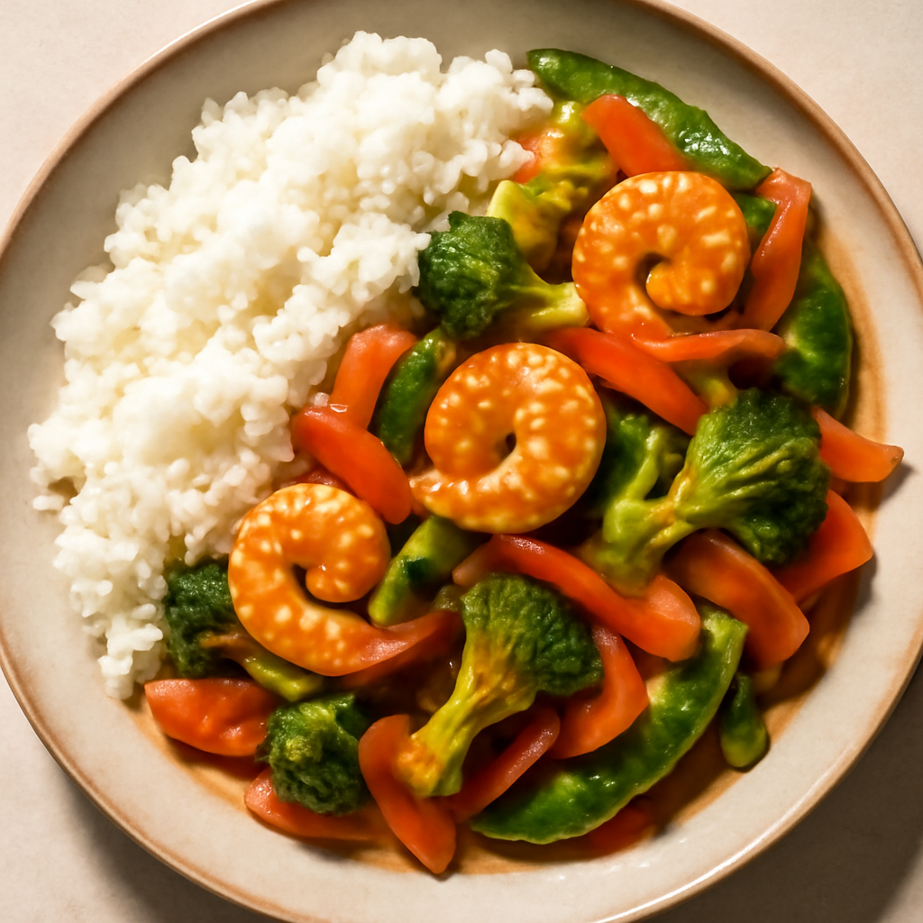 Japanese Vegetable and Shrimp Stir-Fry with Rice