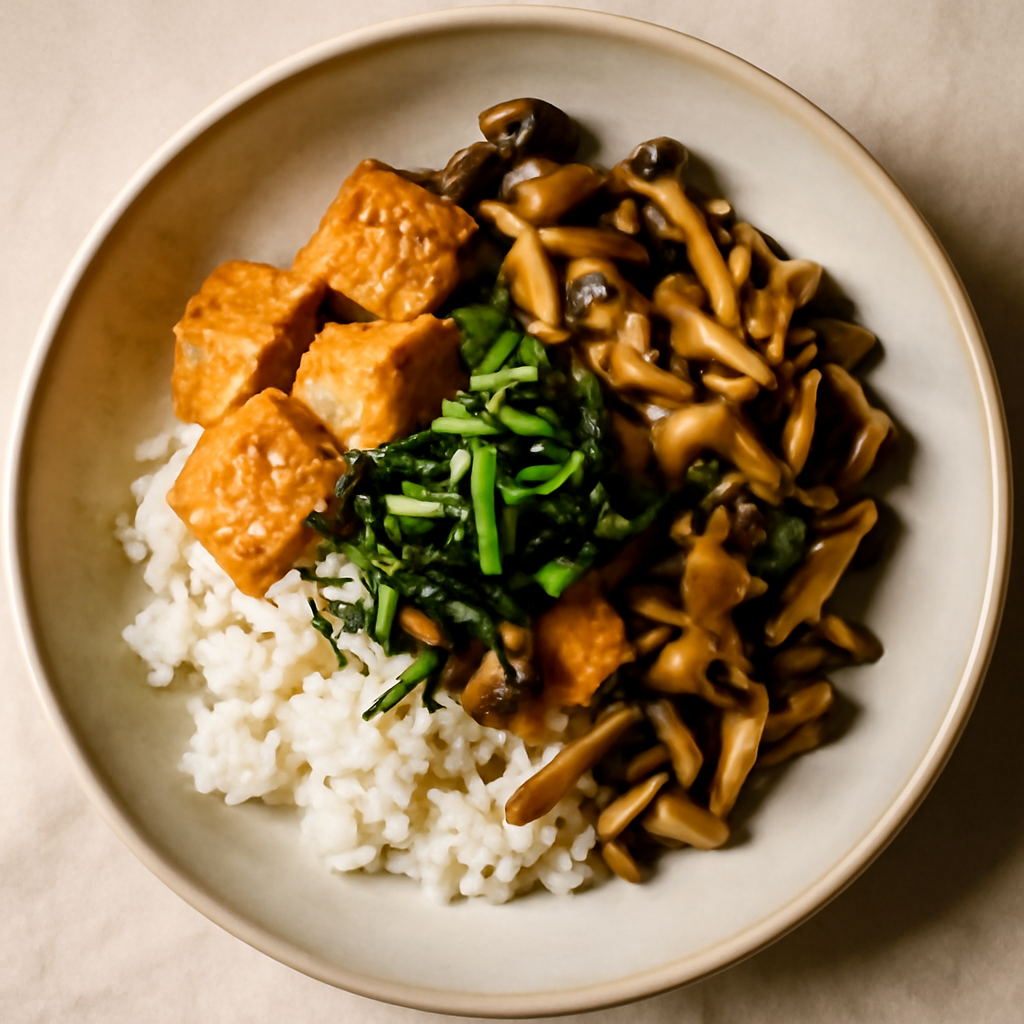 Vegetarian Japanese Mushroom & Tofu Rice Bowl