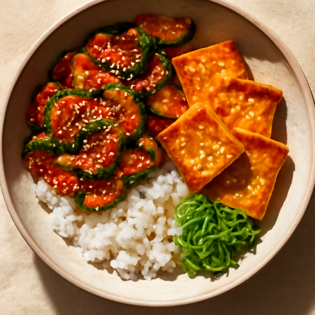 Korean Spicy Cucumber and Tofu Salad Bowl