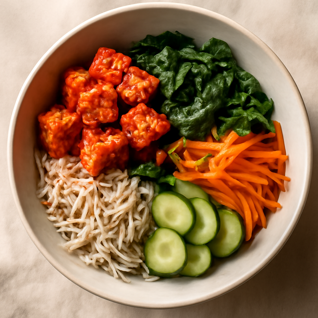 Korean Spicy Tofu and Vegetable Bibimbap Bowl