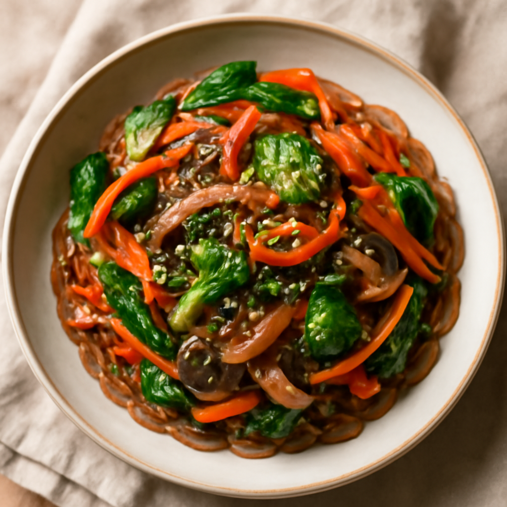 Korean Sweet Potato Noodle & Veggie Stir-Fry Bowl