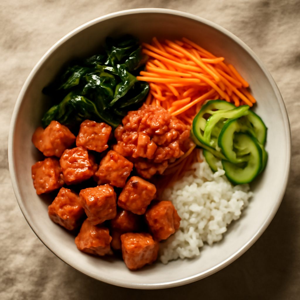 Spicy Korean Tofu and Vegetable Bibimbap Bowl