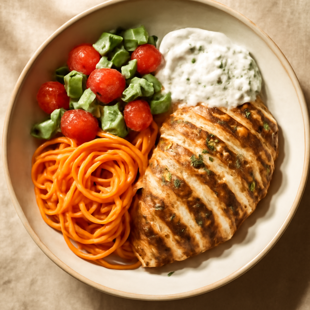Mediterranean Chicken and Carrot Noodle Bowl