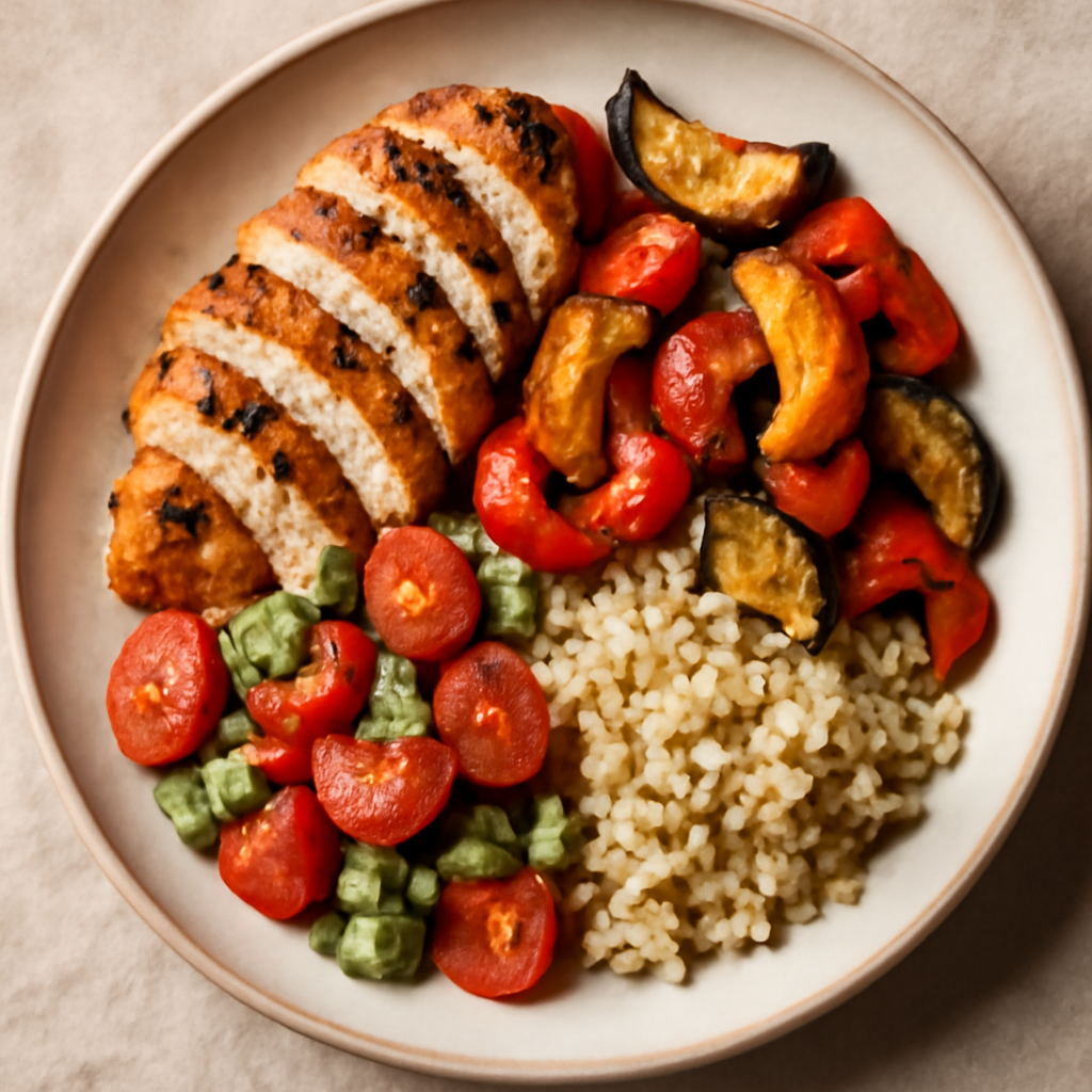 Mediterranean Chicken and Roasted Vegetable Bowl