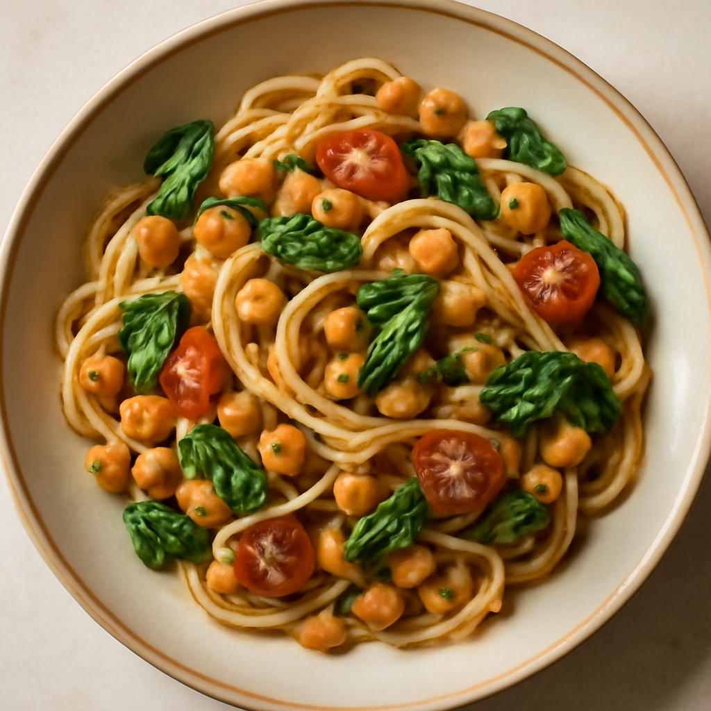 Mediterranean Chickpea and Spinach Pasta