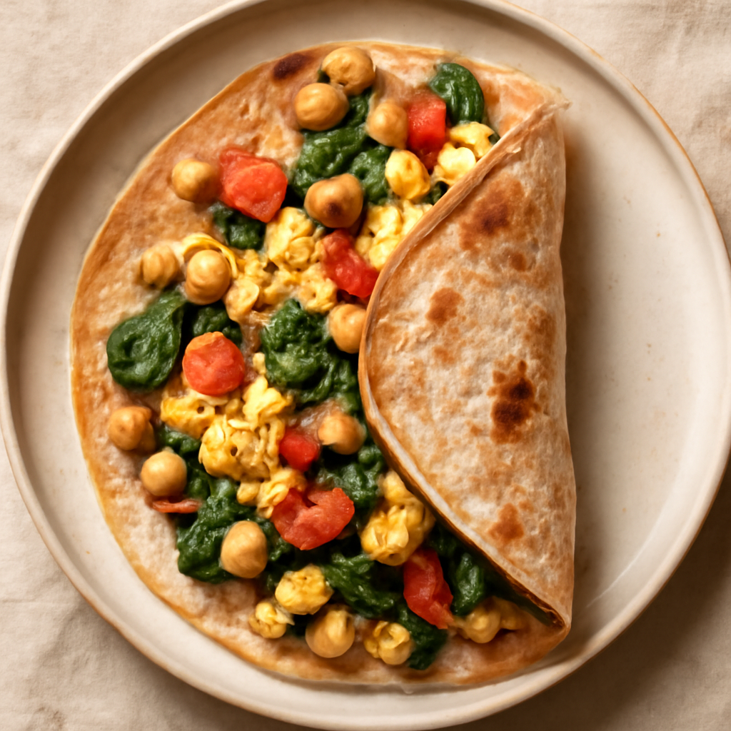 Mediterranean Chickpea & Spinach Breakfast Wraps