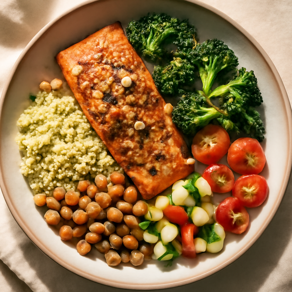 Mediterranean Salmon and Veggie Bowl