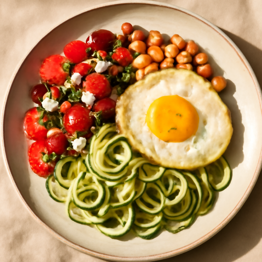 Mediterranean Zucchini Noodle Breakfast Bowl