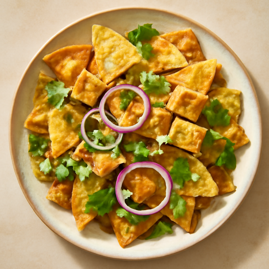 Vegan Breakfast Chilaquiles with Tofu and Salsa Verde