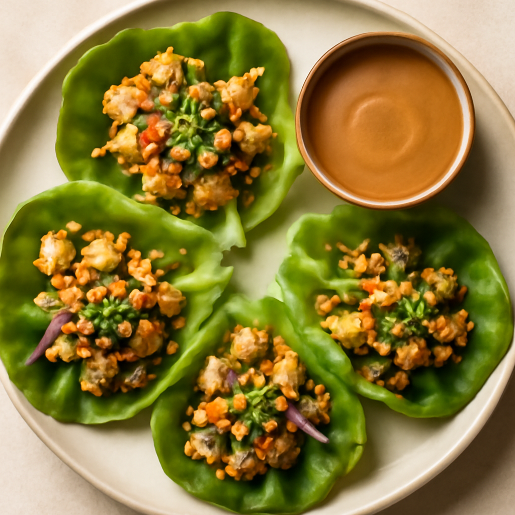 Thai Chicken Lettuce Wraps with Peanut Sauce