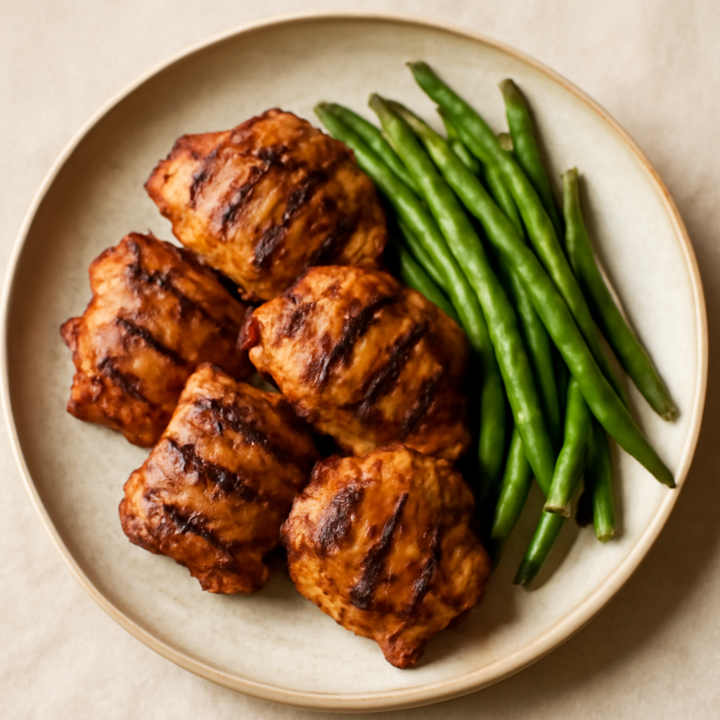 Grilled Chicken Thighs with Steamed Green Beans