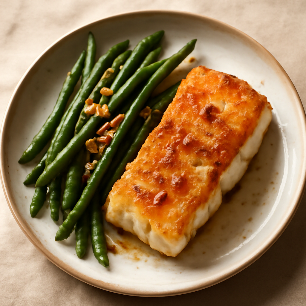 Pan-Fried Cod with Garlic Green Beans