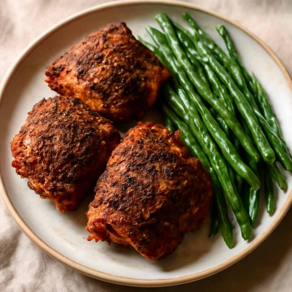 Smoked Herb-Crusted Chicken Thighs with Fresh Green Beans