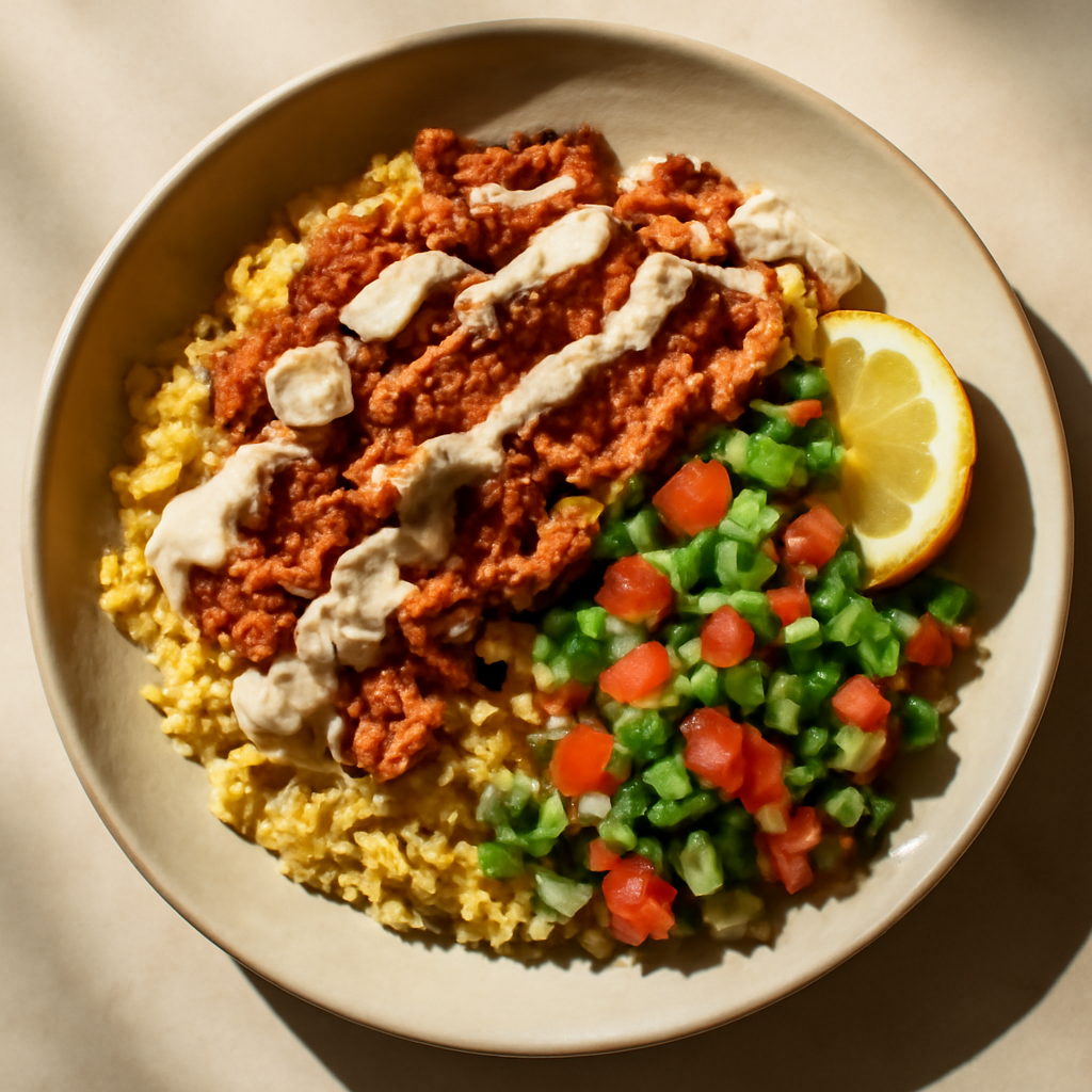 Chicken Shawarma Rice Bowl with Tahini