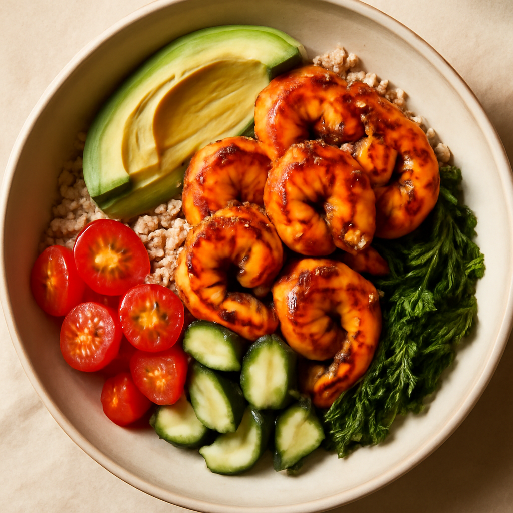 Grilled Harissa Shrimp Grain Bowl