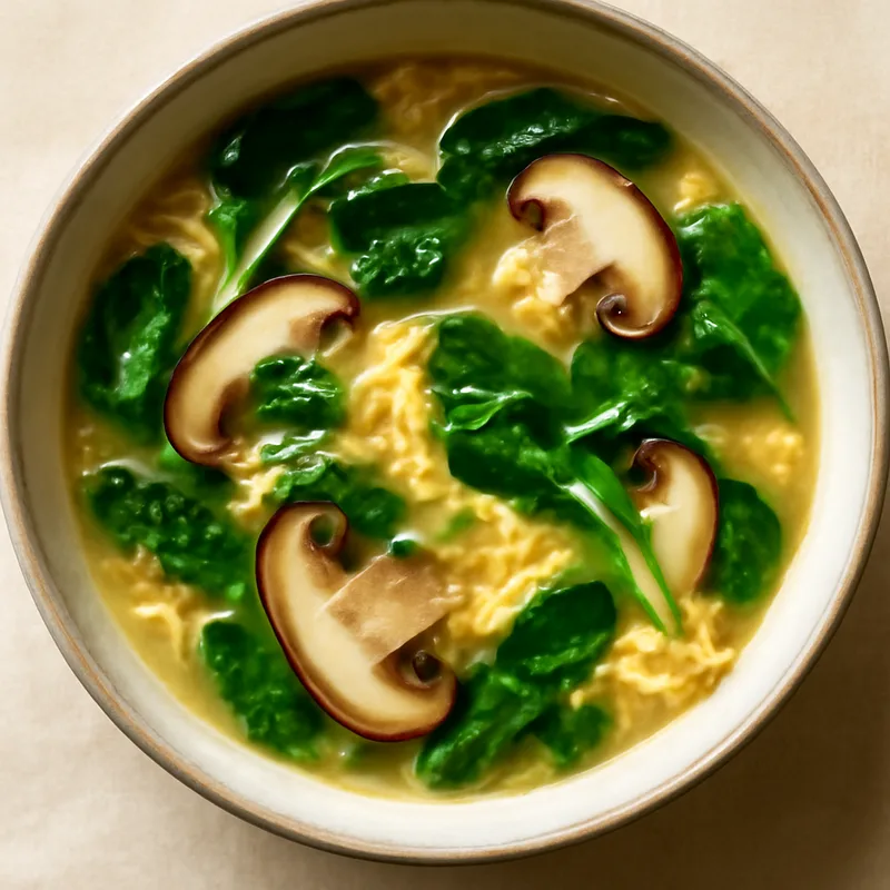 Chinese Egg Drop Soup with Spinach and Mushrooms