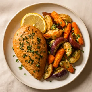 Greek Lemon-Oregano Chicken with Roasted Vegetables