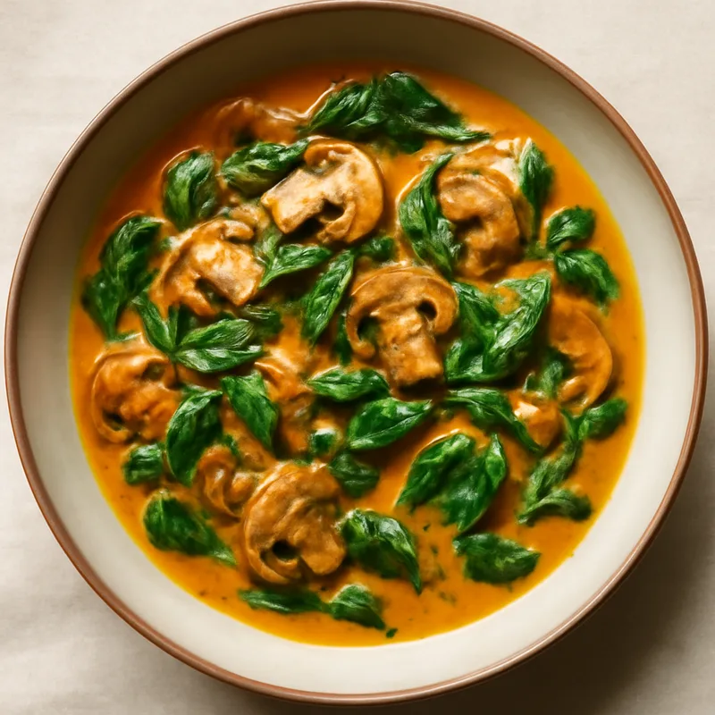 Vegetarian Spinach & Mushroom Curry