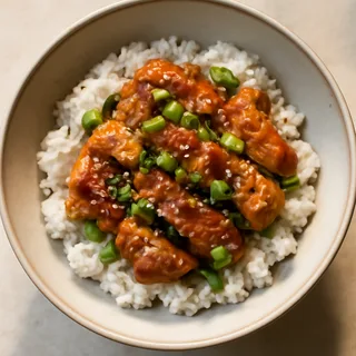 Japanese Chicken Rice Bowl with Sesame and Scallions