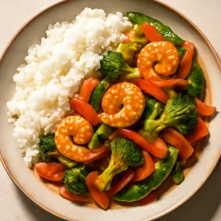 Japanese Vegetable and Shrimp Stir-Fry with Rice