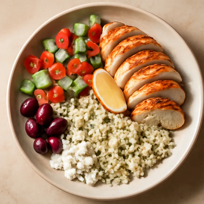 Mediterranean Chicken and Cauliflower Rice Bowl
