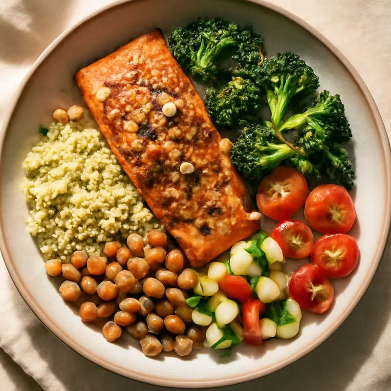 Mediterranean Salmon and Veggie Bowl